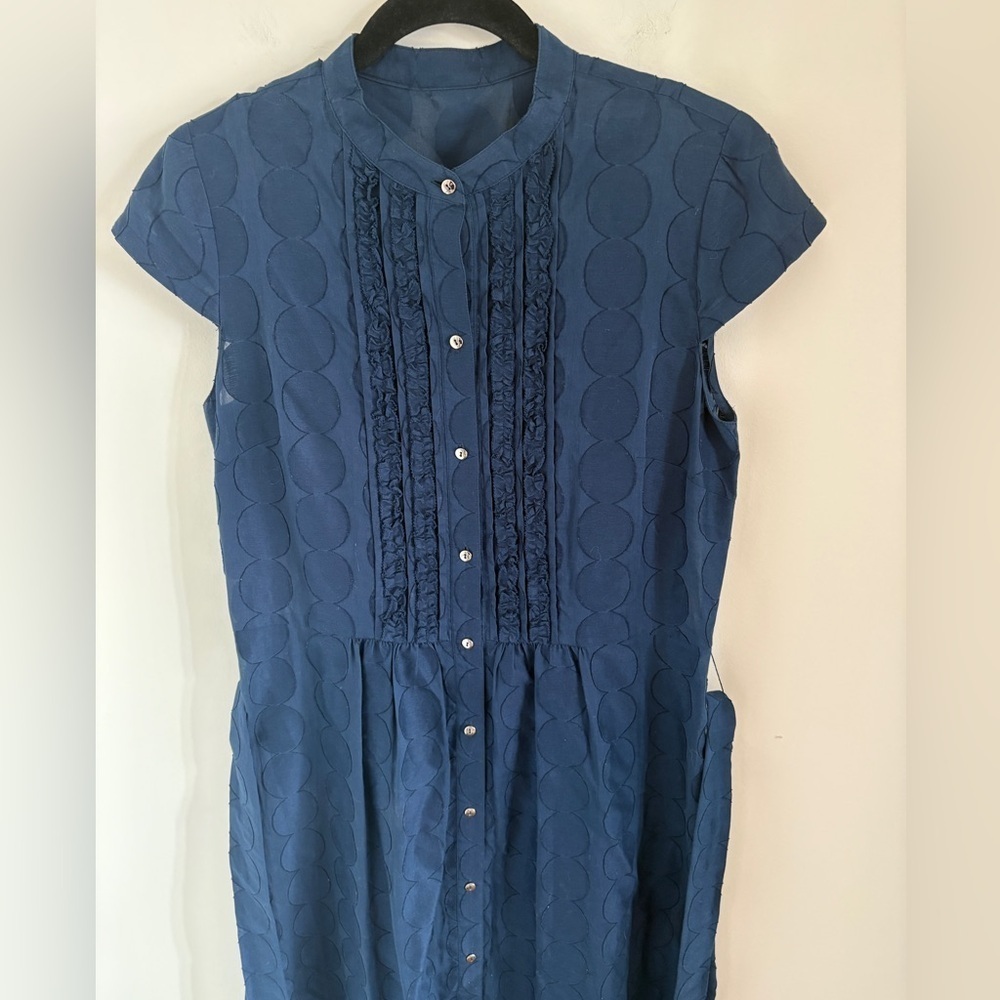 Chic Navy Button-Down Midi Dress with Slip Dress - Picture 2 of 5